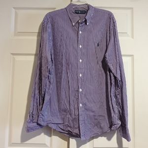 Ralph Lauren Purple White Striped Logo Button Down Shirt